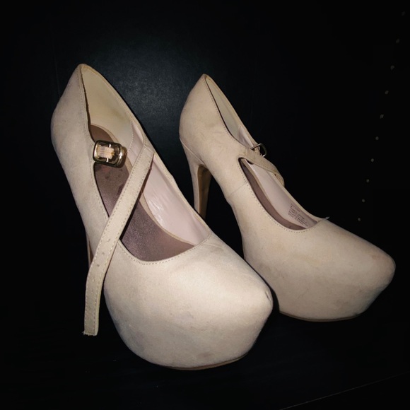 JustFab Shoes - Mary Jane Platform Nude Heels JustFab Shoes - Mary Jane Platform Nude Heels